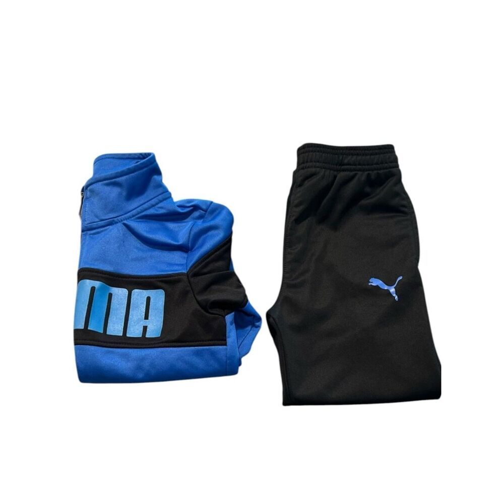 Puma Boys 2-Piece Track Set Blue & Black Zip Jacket Joggers Size 5 - Picture 2 of 12